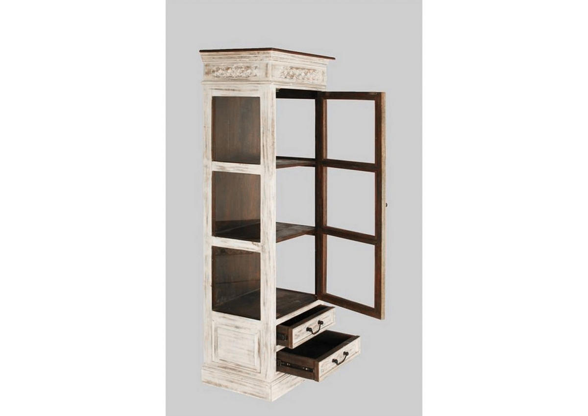 VITRINE Mango / Akazie 55x40x165 weiß gewachst CASTLE-ANTIK #207 - Weiß, Holz (55/165/40cm) - Massivmoebel24