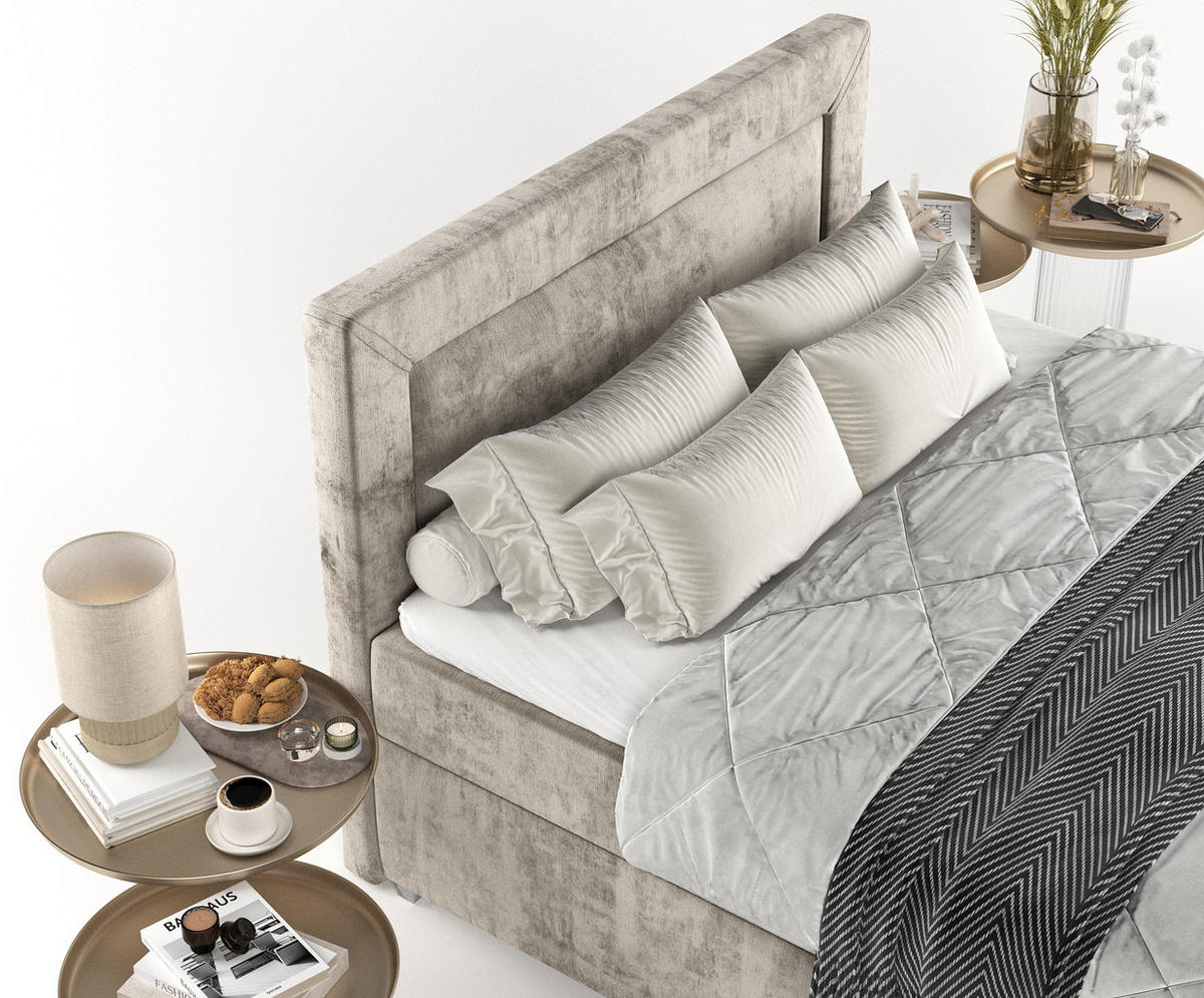 BOXBETT Lontano 120/200 cm Beige im Lotta Stoff - Chromfarben/Beige, Holz/Holzwerkstoff (120/200cm) - AltaBeds