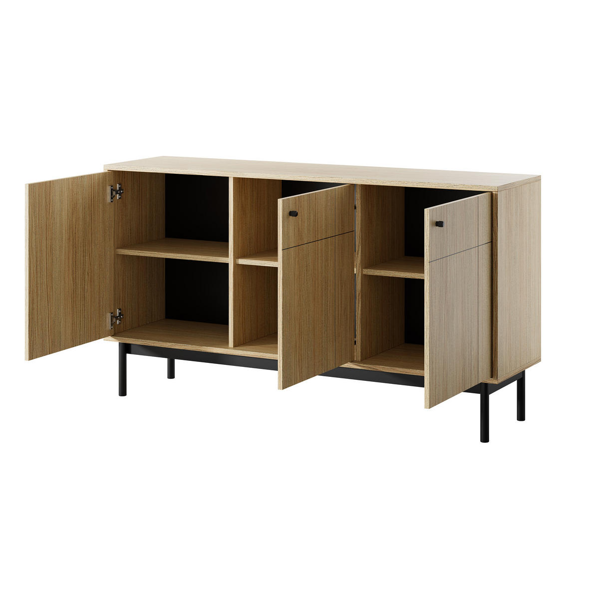 KOMMODE GIAPPONESE 154/84/39 cm mit 3 Türen Eichefarben - Eichefarben, Holzwerkstoff (154/84/39cm) - MASSENO