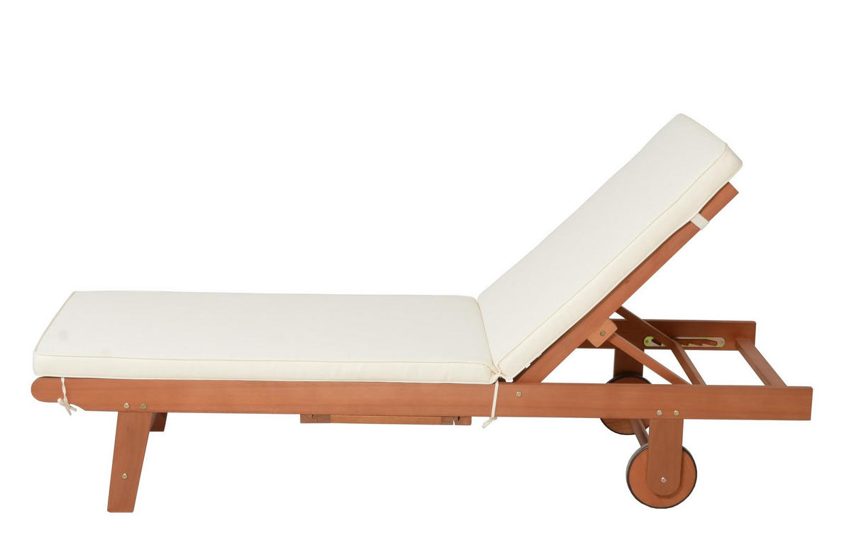 SONNENLIEGE Sano Verstellbar mit Auflage Beige Gartenliege - Beige, Holz (64/89/183cm) - DELUKE