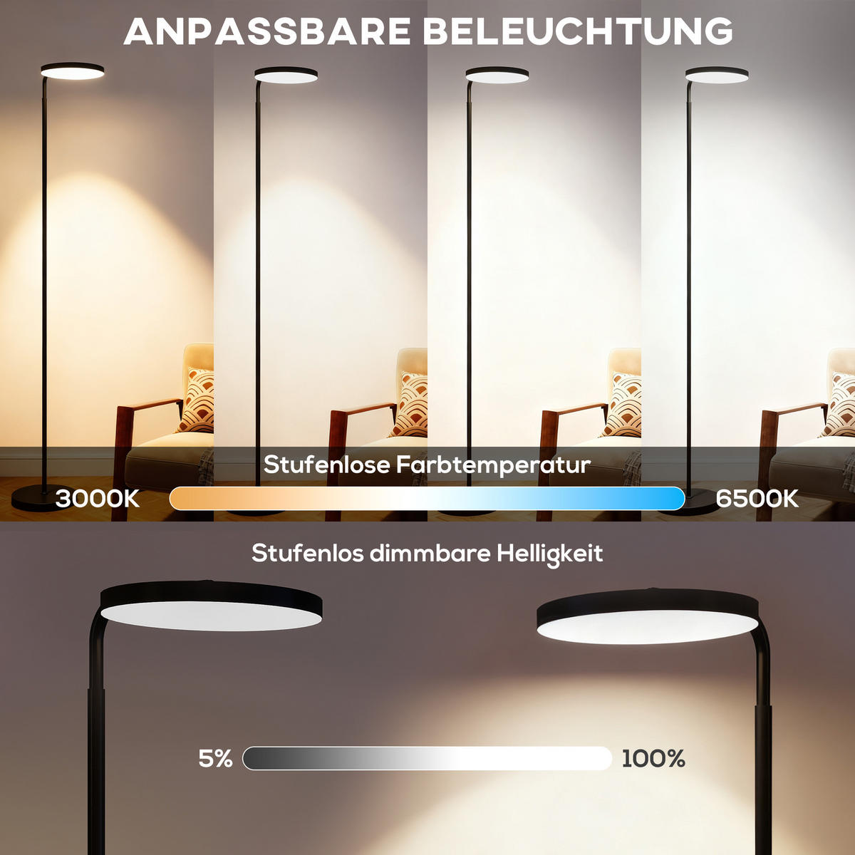STEHLAMPE LED Dimmbar mit magnetischer Fernbedienung - Schwarz, Metall (41/25/177cm) - HOMCOM