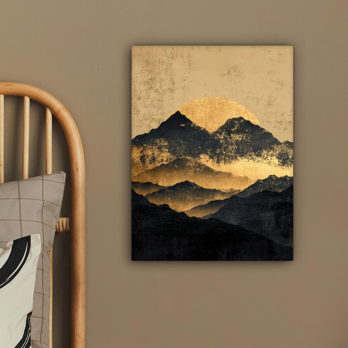 LEINWANDBILD Goldene Berge bei Mondschein Room Decor 30x40 cm - Goldfarben, Textil (30/40cm) - MuchoWow