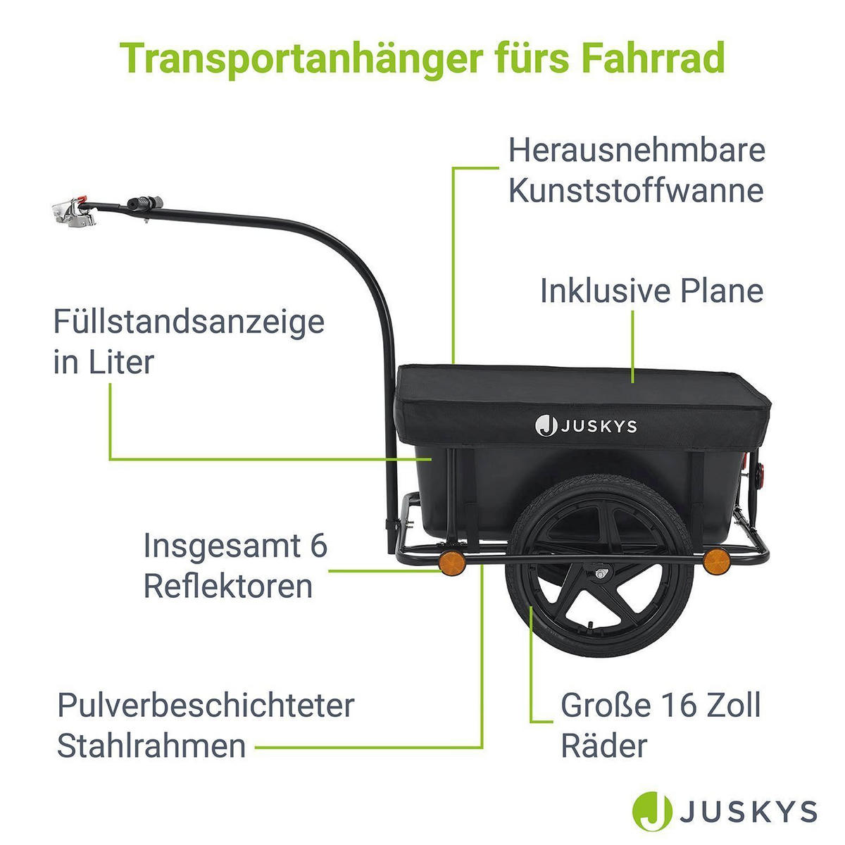 FAHRRADANHÄNGER 90 Liter - Schwarz, Kunststoff (64/93/162cm) - Juskys