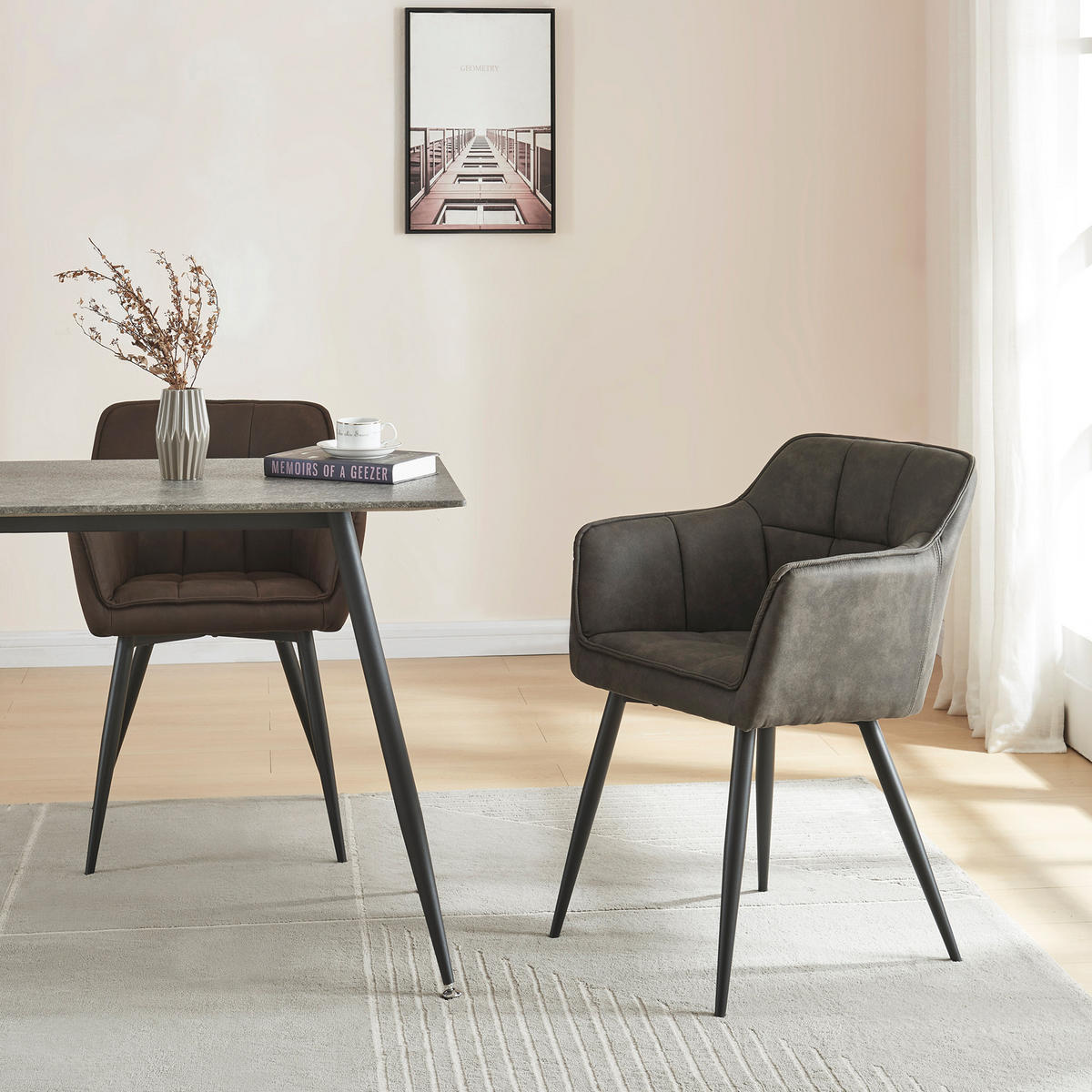 KRESLO Birmingham - čierna/tmavosivá, kov/textil (60/82/59cm) - [en.casa]