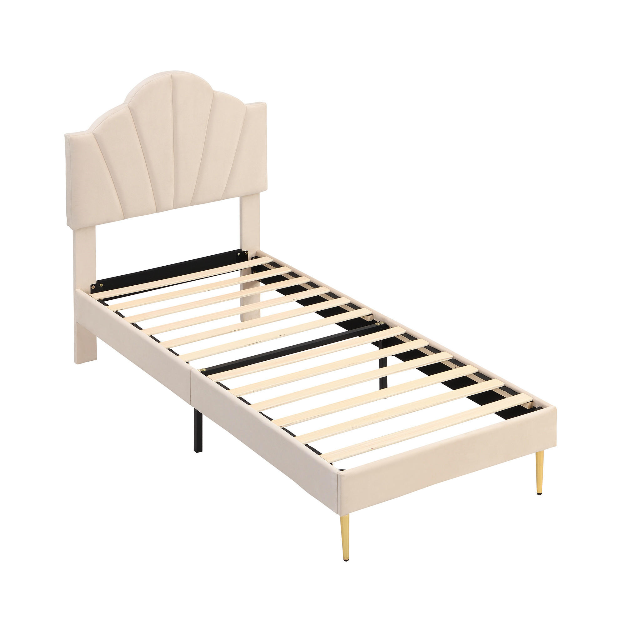 POLSTERBETT 90/200 cm Beige aus Samt mit Stauraumbank - Beige, Holzwerkstoff (90/200cm) - OKWISH