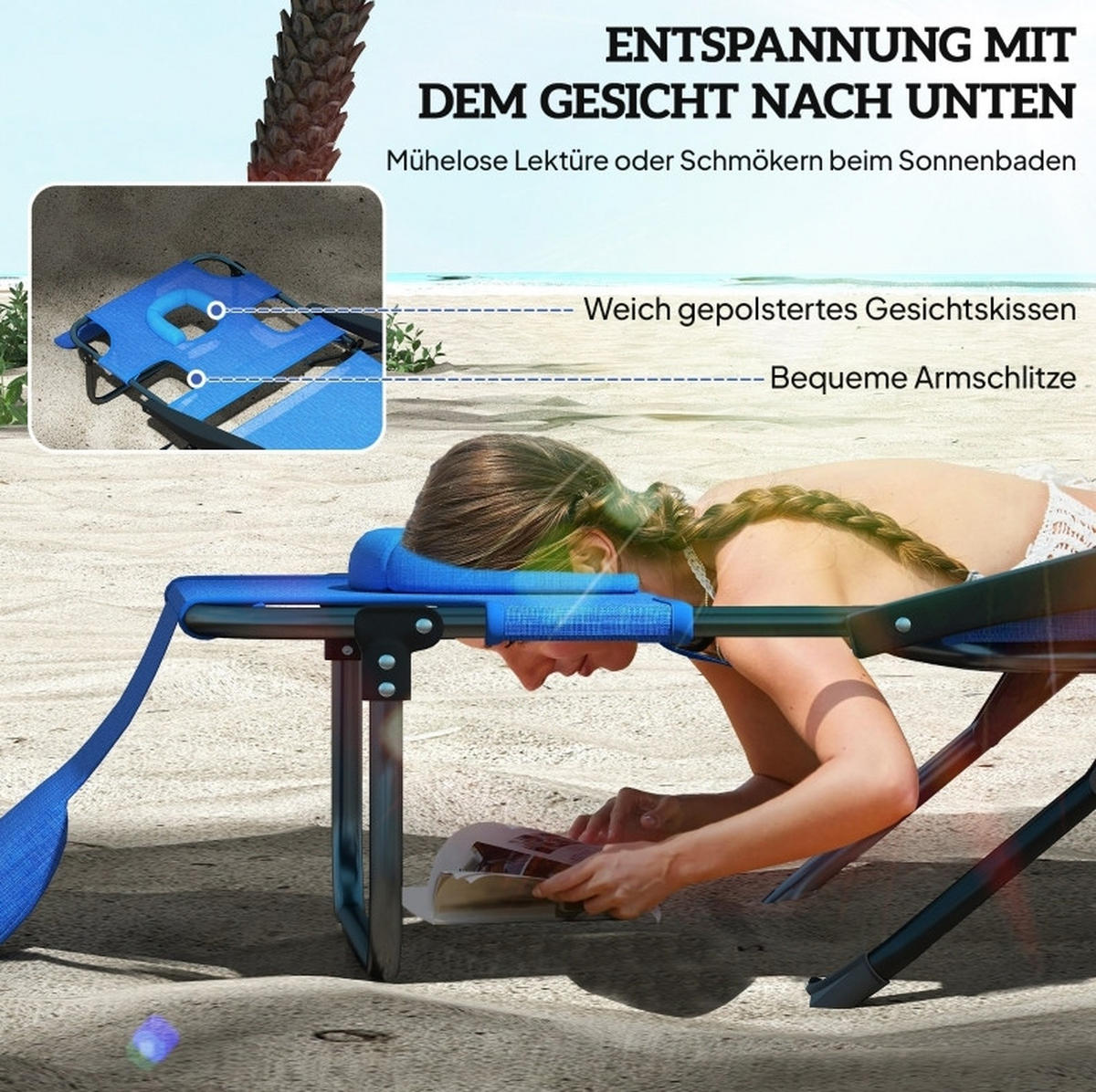 SONNENLIEGE aus Polyester 72x194x31 cm in Blau mit klappbar - Blau, Textil (72/31/194cm) - Modfu