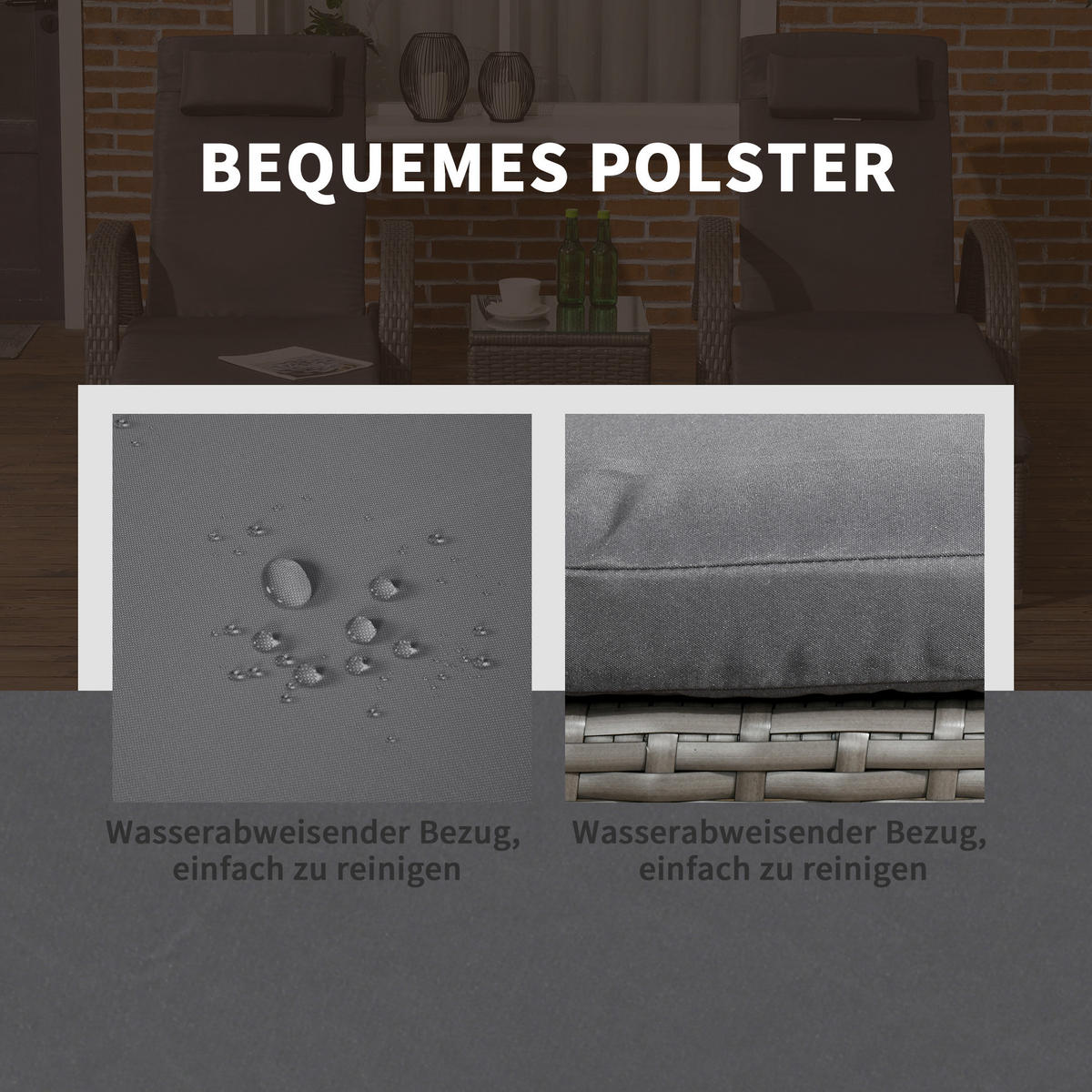 GARTENMÖBEL, Polyrattan+Metall Grau+Dunkelgrau - Grau, Kunststoff - Outsunny