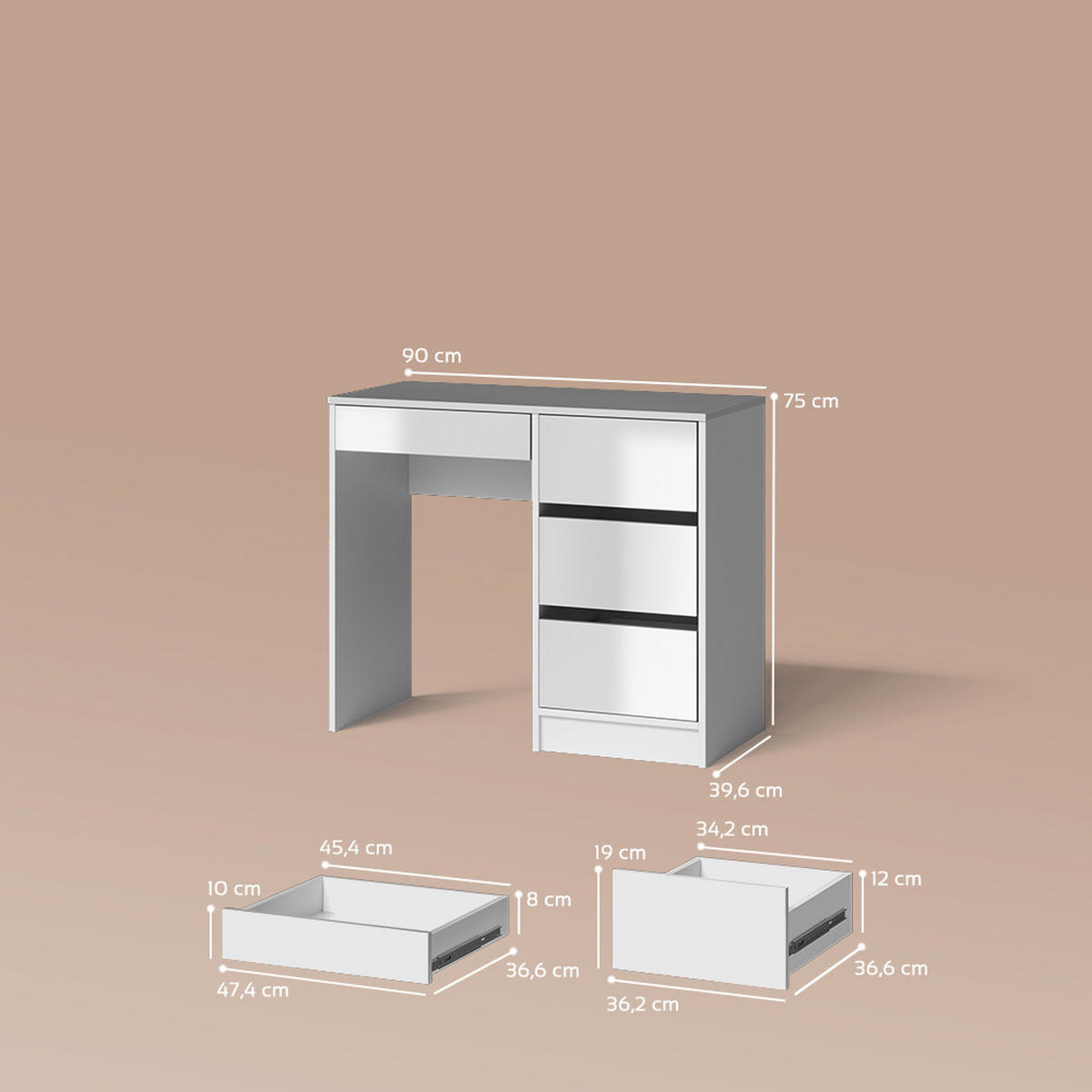 SCHMINKTISCH Imola Weiß ohne Spiegel - Weiß, Holzwerkstoff (40/90/75cm) - Livinity®
