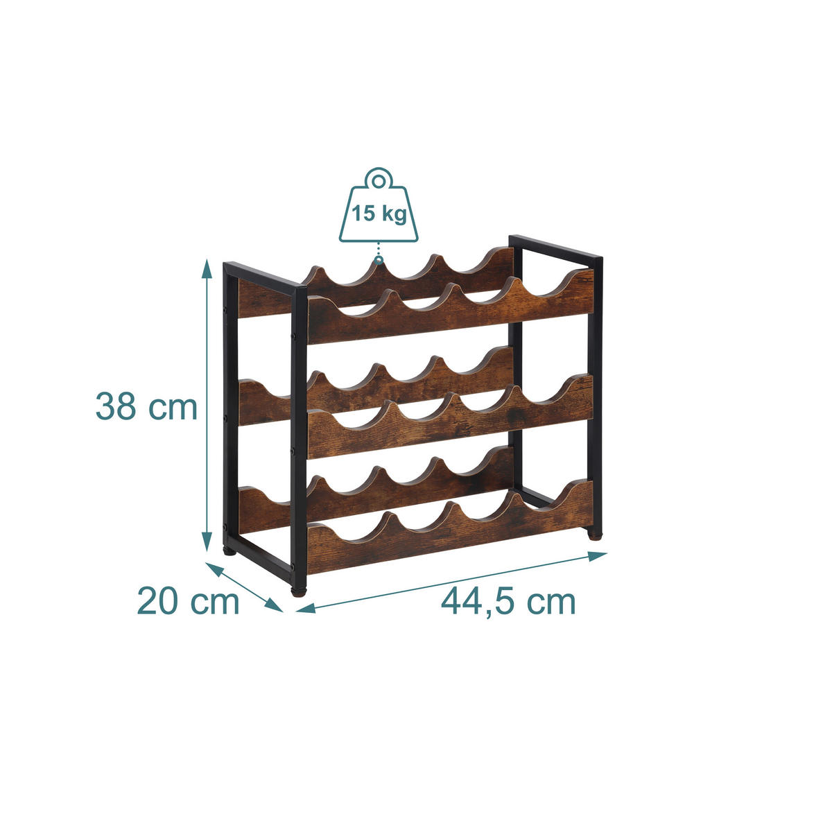 REGÁL vína - hnědá, kov/kompozitní dřevo (44.5/38/20cm) - Relaxdays