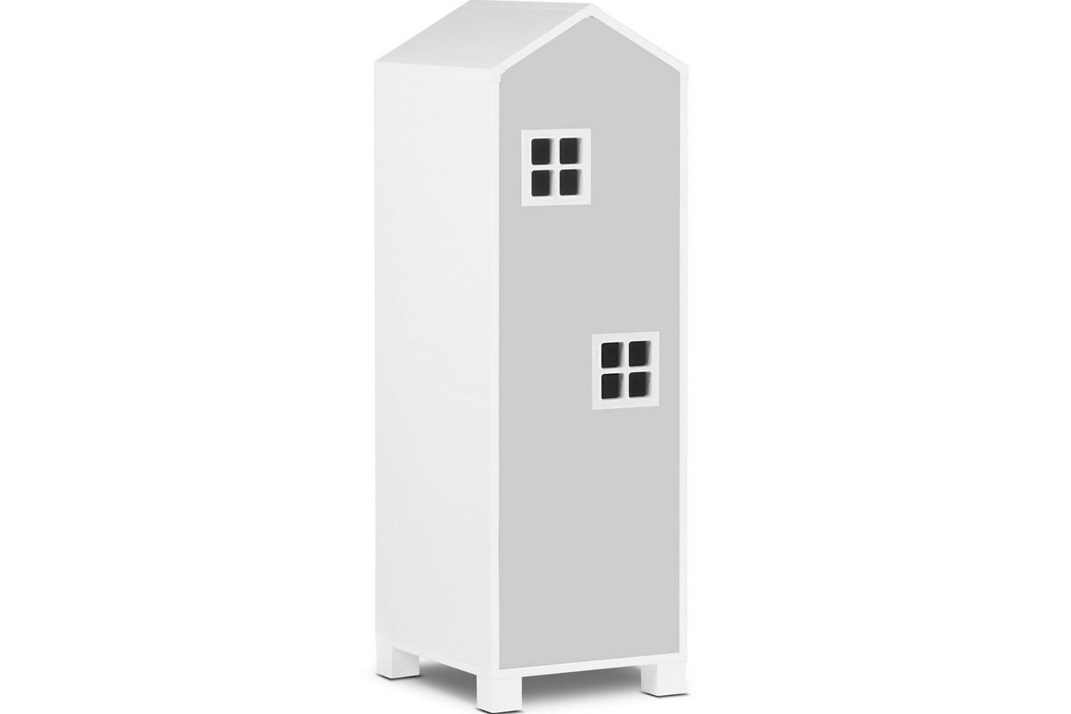 KINDERKLEIDERSCHRANK MIRUM mit 3 Einlegeböden und Türen, Weiß/Grau - Weiß/Grau, Holz (40/145/45cm) - KONSIMO®