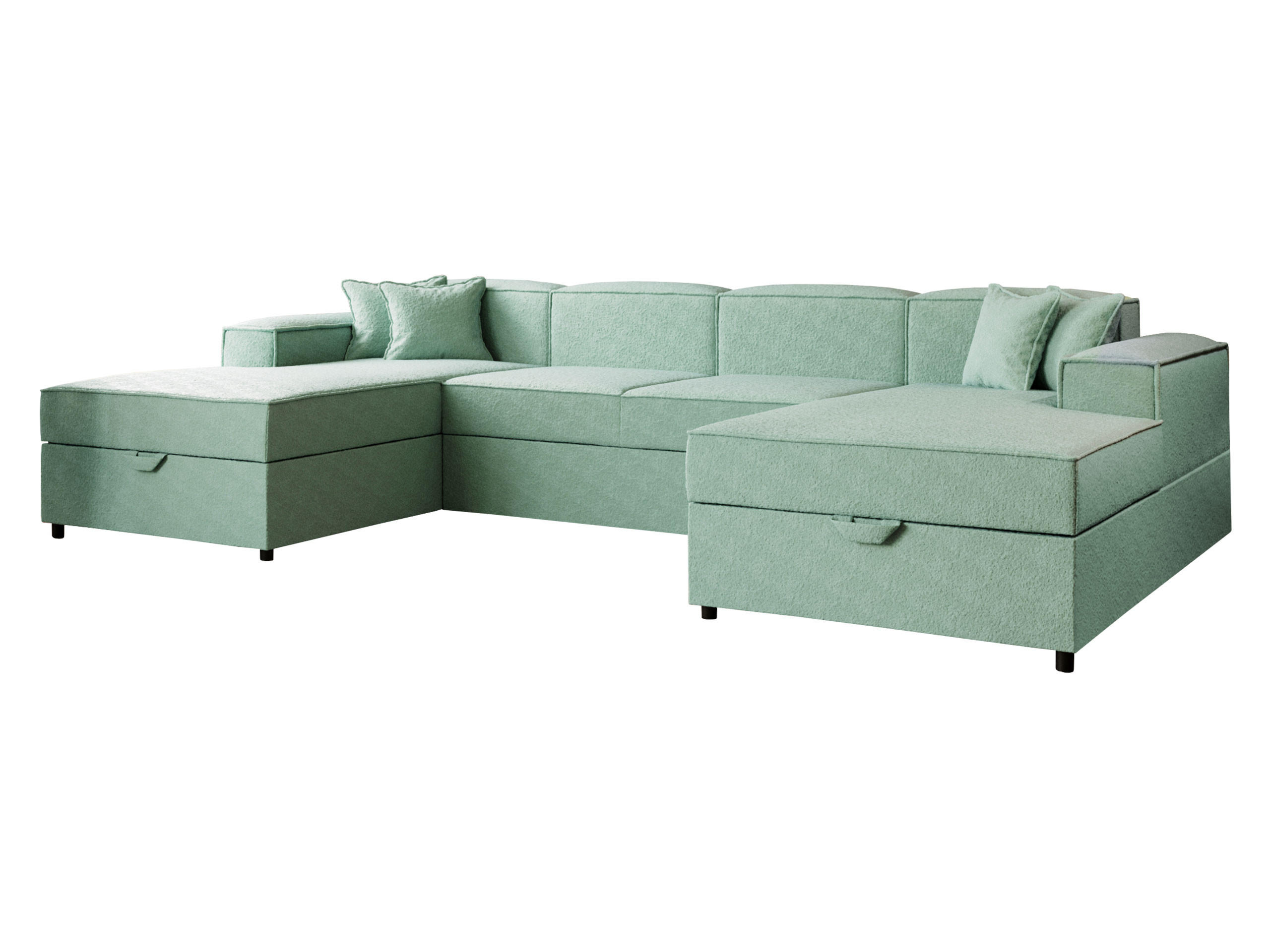 WOHNLANDSCHAFT Santos U Boucle - Schwarz/Mintgrün, Holzwerkstoff/Kunststoff (320/79/166cm) - MIRJAN24