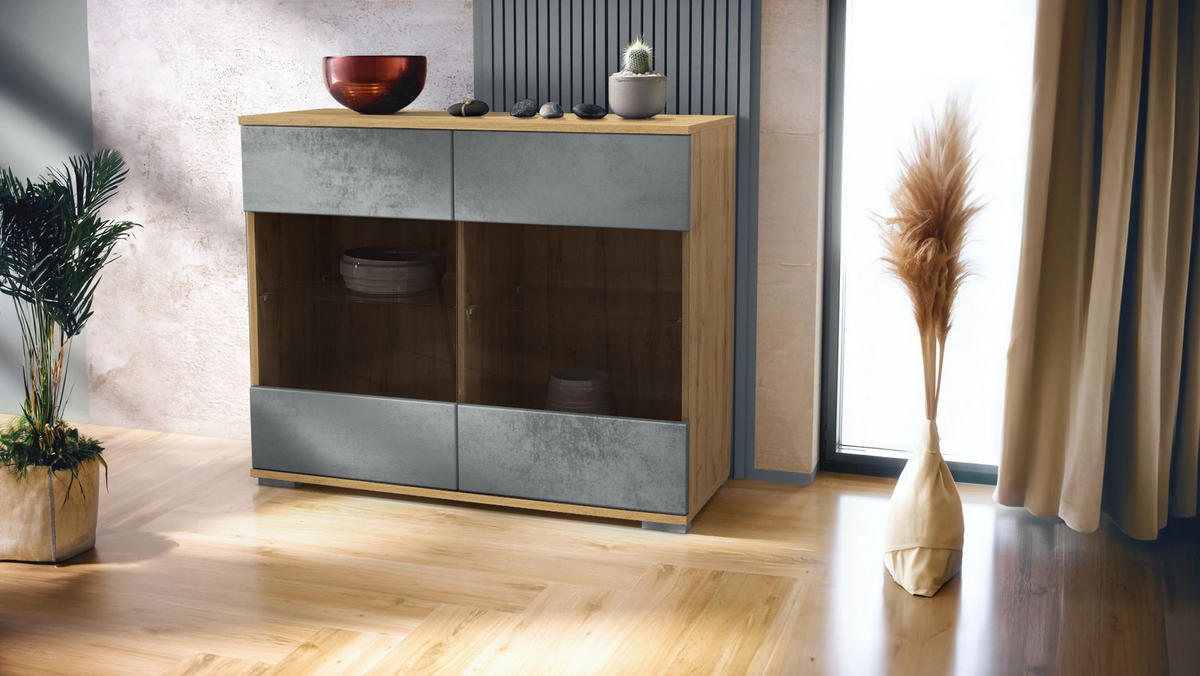 KOMMODE Bari Beton Dunkel Optik - Dunkelgrau, Holzwerkstoff (92.5/75.5/35cm) - Vladon