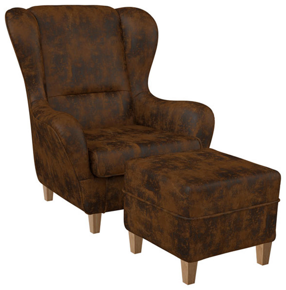 OHRENSESSEL Sofia Relaxsessel mit Hocker | Design Kunstleder Hellbraun - Hellbraun/Braun, Textil (92/68/95cm) - Supellex
