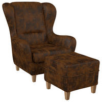 OHRENSESSEL Sofia Relaxsessel mit Hocker | Design Kunstleder Hellbraun - Hellbraun/Braun, Textil (92/68/95cm) - Supellex