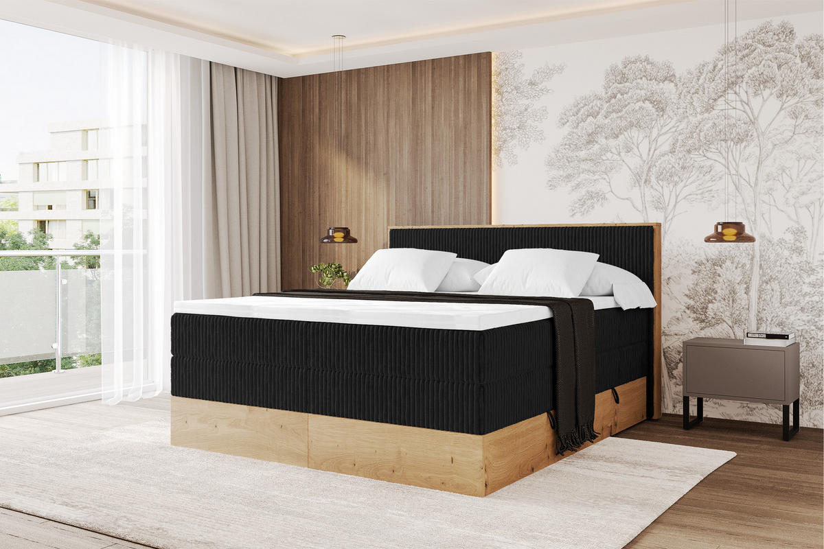 BOXSPRINGBETT LOLLI9 -KING 200x200 - H3/H4 Schwarz - Schwarz, Holzwerkstoff (200/200cm) - ALTDECOR