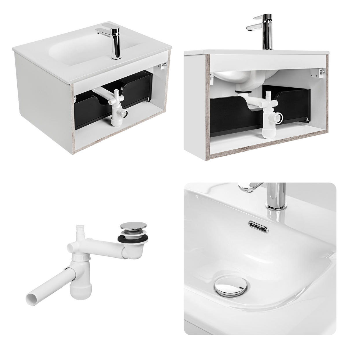 WASHTISCHKOMBI ARVIDA SET1 Eiche Weiß - Weiß, Glas/Holzwerkstoff (60/59/46cm) - Komodee