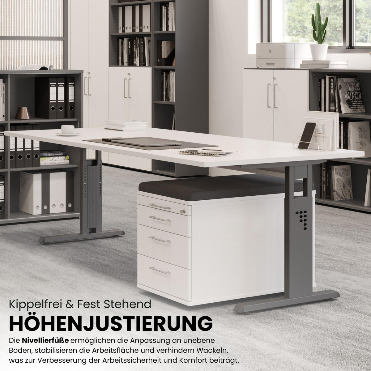 SCHREIBTISCH Serie-O 80/180/74 cm in Grau/Graphitfarben - Graphitfarben/Grau, Holzwerkstoff (80/180/74cm) - bümö