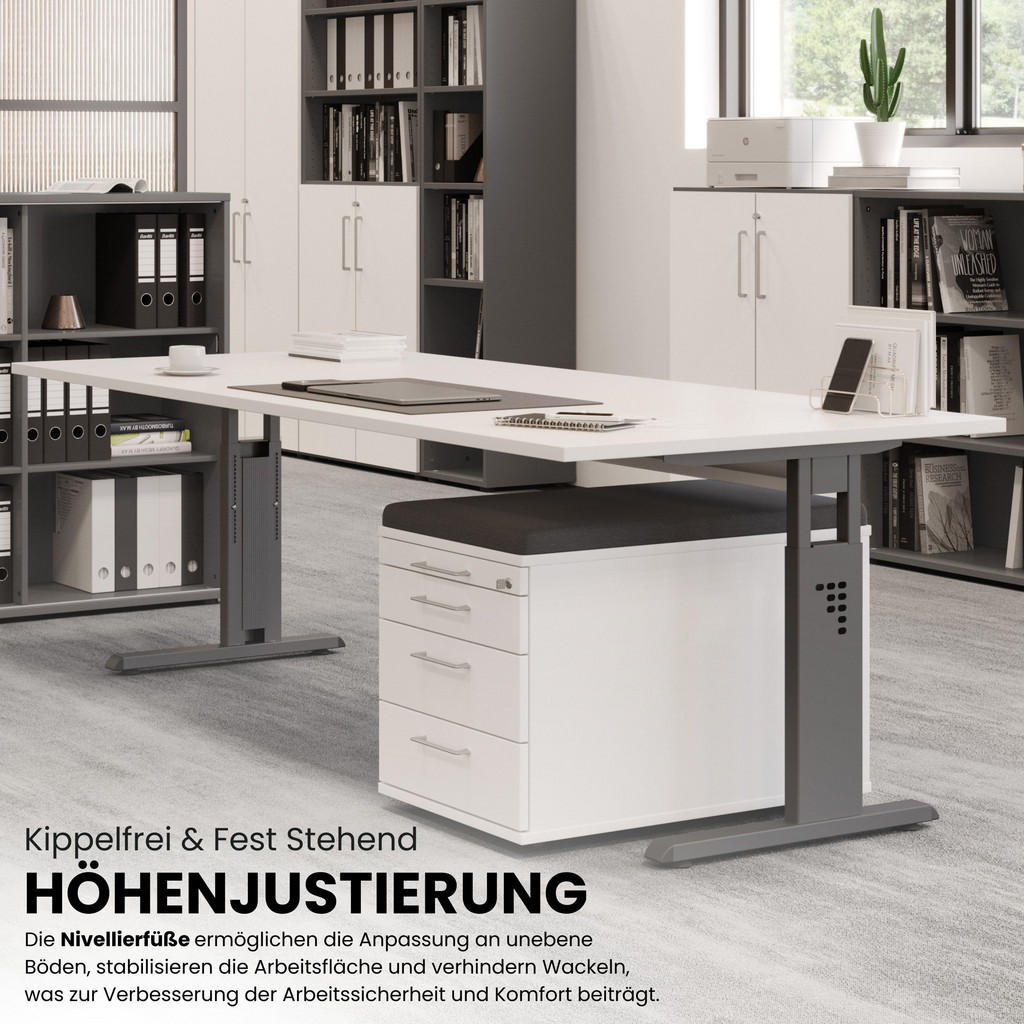 Thumbnail - bümö Schreibtisch, Wildeiche, Graphit, Holzwerkstoff, Nachbildung,Eiche, Quadratisch, 80x74x80 cm, FSC Mix, Arbeitszimme...