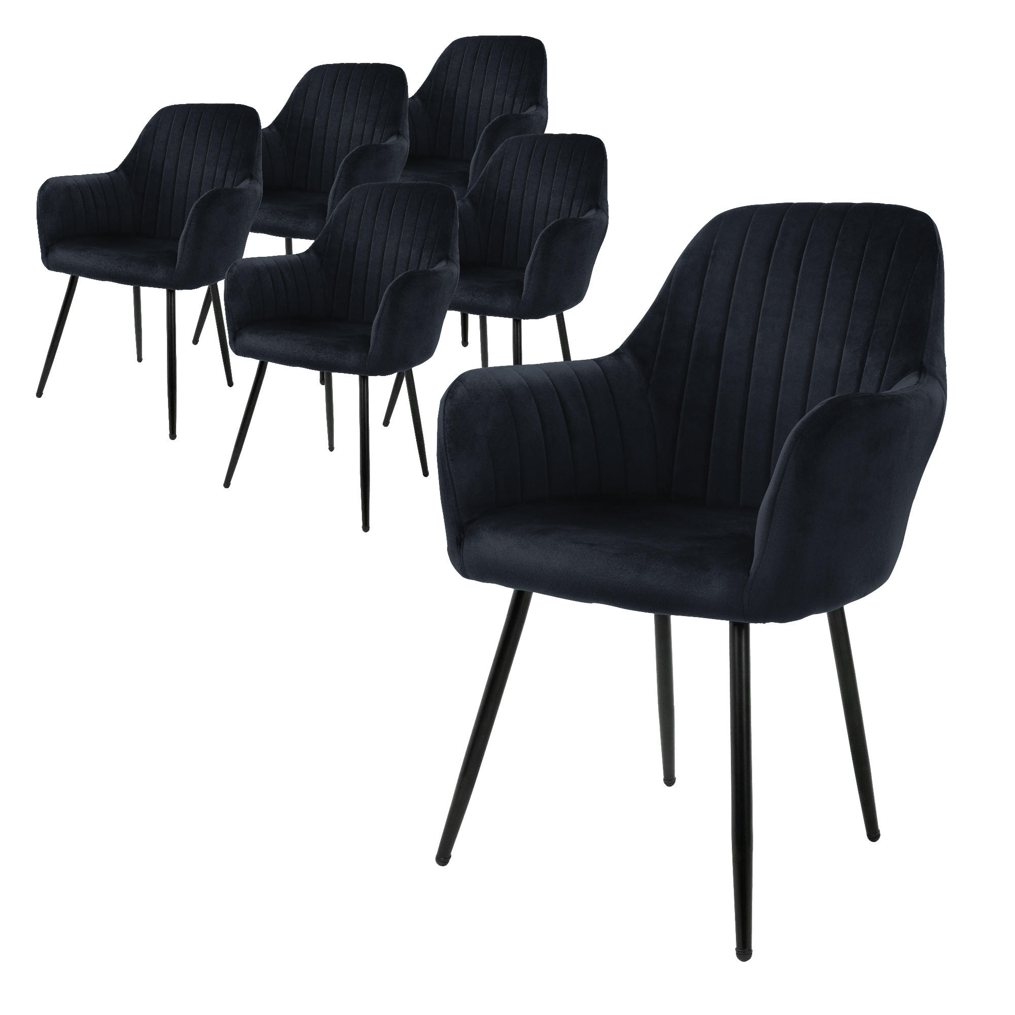 ML-DESIGN JÍDELNÍ ŽIDLE, sada 6 ks, černý samet