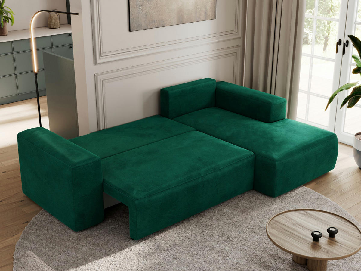ECKSOFA TRENTINO L Dunkelgrün Velvet - Rechts - Dunkelgrün/Schwarz, Textil (164/266cm) - MKS
