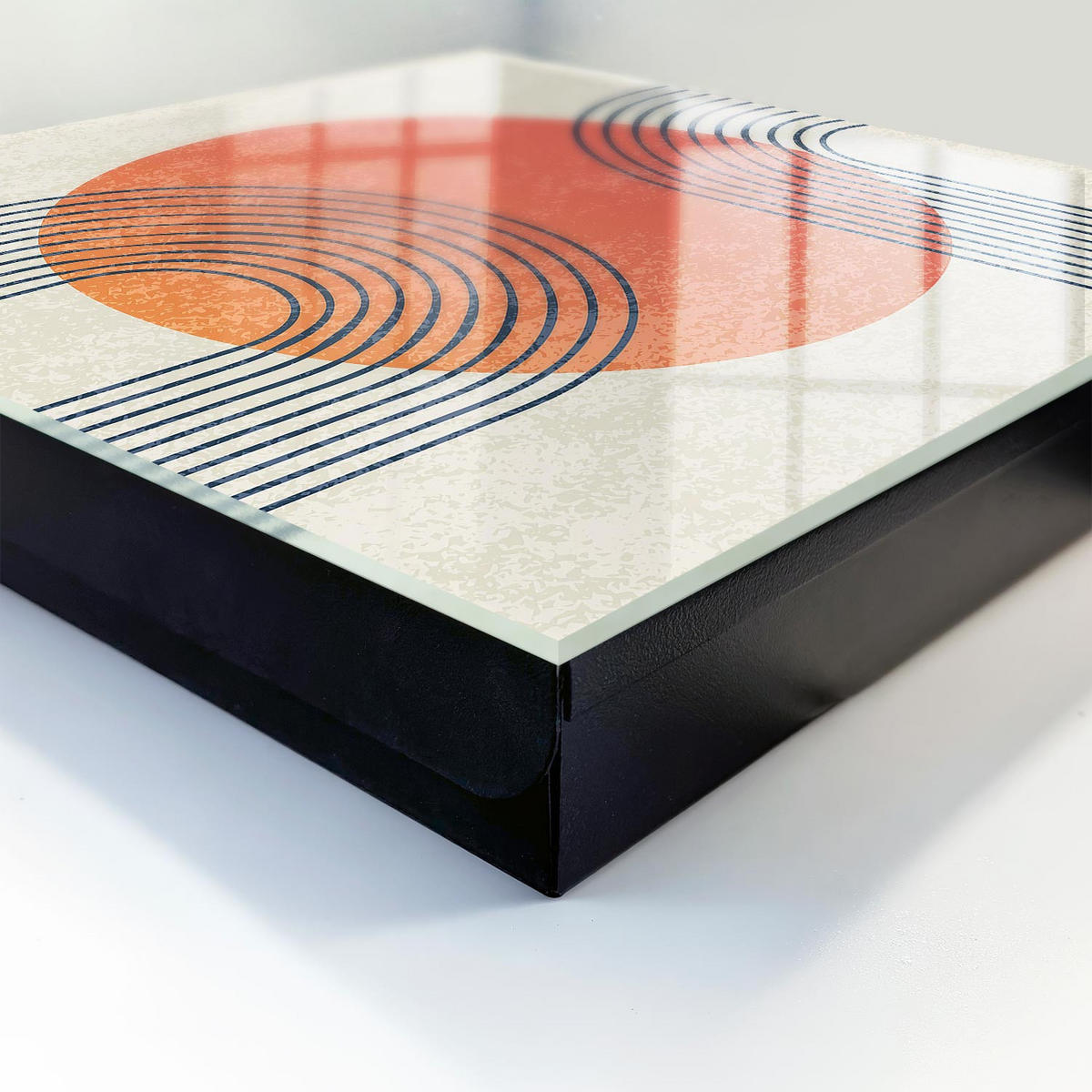 SCHLÜSSELBOX Schwarz 30x30 cm- Türöffnung nach rechts - Geometrische Linien - Orange, Metall (30/30/5cm) - TULUP