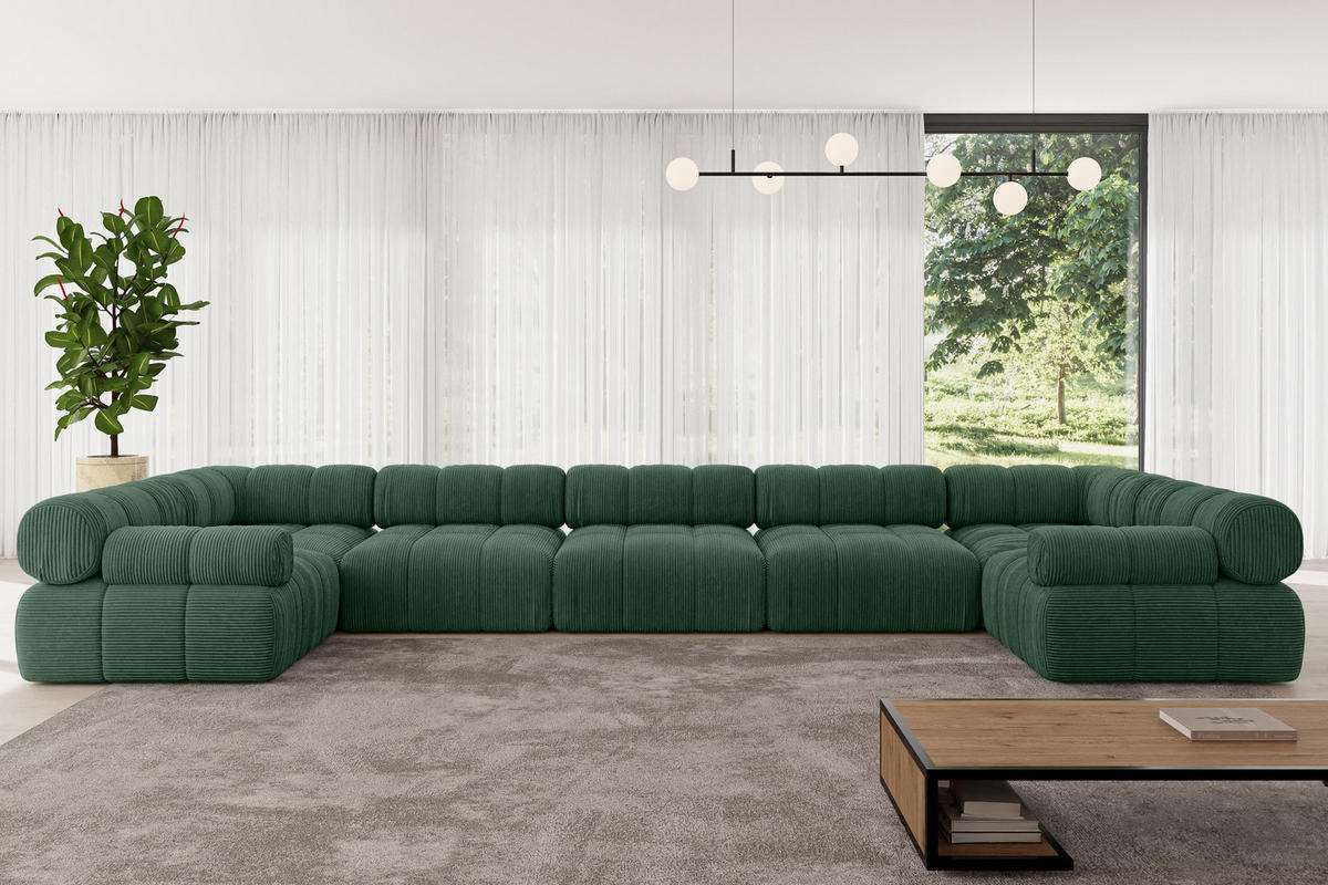 WOHNLANDSCHAFT modulares Sofa Birno-U3 - 475x190x70 cm Grün Cord - Grün, Holzwerkstoff/Textil (475/70/190cm) - ALTDECOR