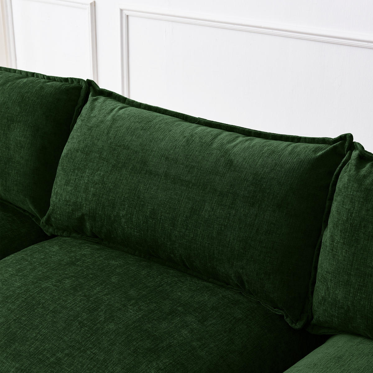 ECKSOFA Chenille Grün mit Hocker - Grün, Holzwerkstoff/Kunststoff (267/154cm) - WISHDOR