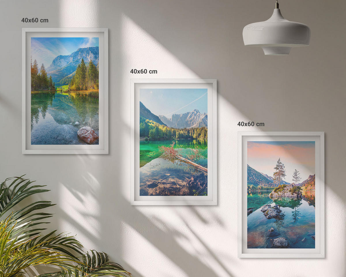 BILDER SET 3er Set - 40x60 cm Weißer Rahmen - Naturlandschaft der Bergseen - Weiß, Kunststoff (40/60cm) - TULUP