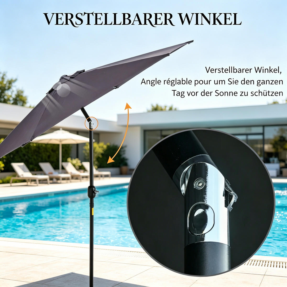 SONNENSCHIRM 260/260/235 cm Grau-schwarz (Keine Basis) - Anthrazit, Metall (260/260cm) - Oxeza