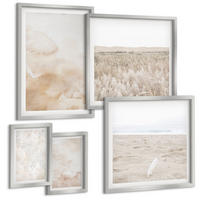 BILDER SET 5er Set - 50x50 cm & 20x30 cm & 40x60 cm Silberner Rahmen - Modische Pastelltexturen - Silberfarben, Kunststoff (40/60cm) - TULUP