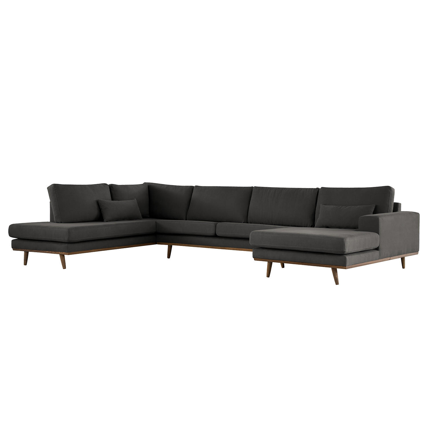 WOHNLANDSCHAFT mit Longchair - Eichefarben/Anthrazit, Naturmaterialien/Eichenholz (371/81/219cm) - home24