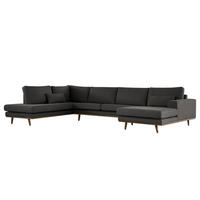 WOHNLANDSCHAFT mit Longchair - Eichefarben/Anthrazit, Naturmaterialien/Eichenholz (371/81/219cm) - home24