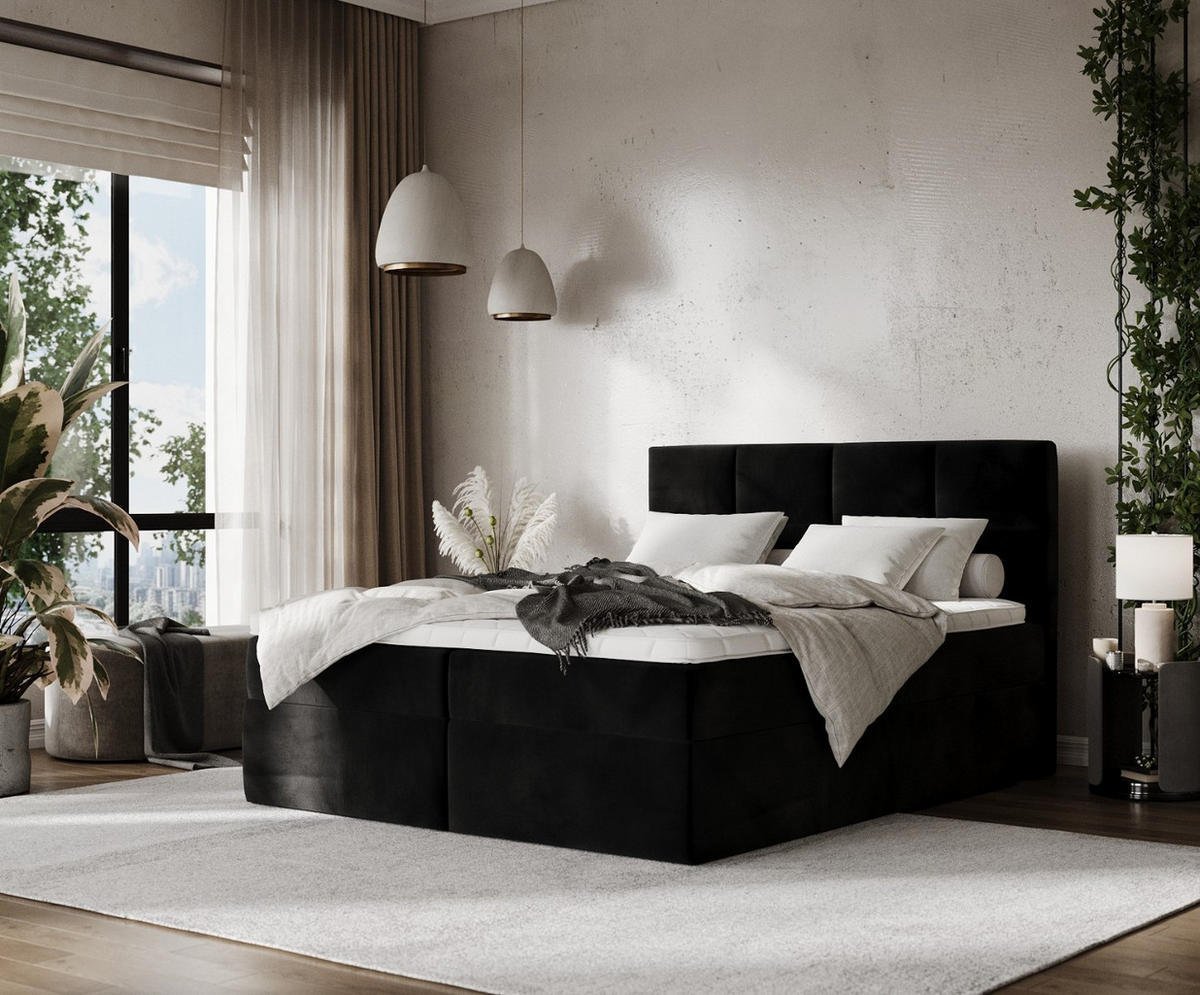 BOXBETT Oris 140/200 cm Schwarz im Kronos Stoff - Schwarz, Holz/Holzwerkstoff (140/200cm) - AltaBeds
