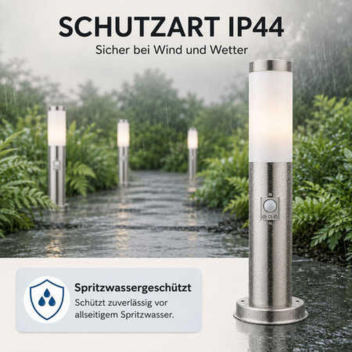 WEGELEUCHTE Edelstahl Anthrazit mit Bewegungsmelder 4er Set - Anthrazit, Metall (7.6/7.6/45cm)