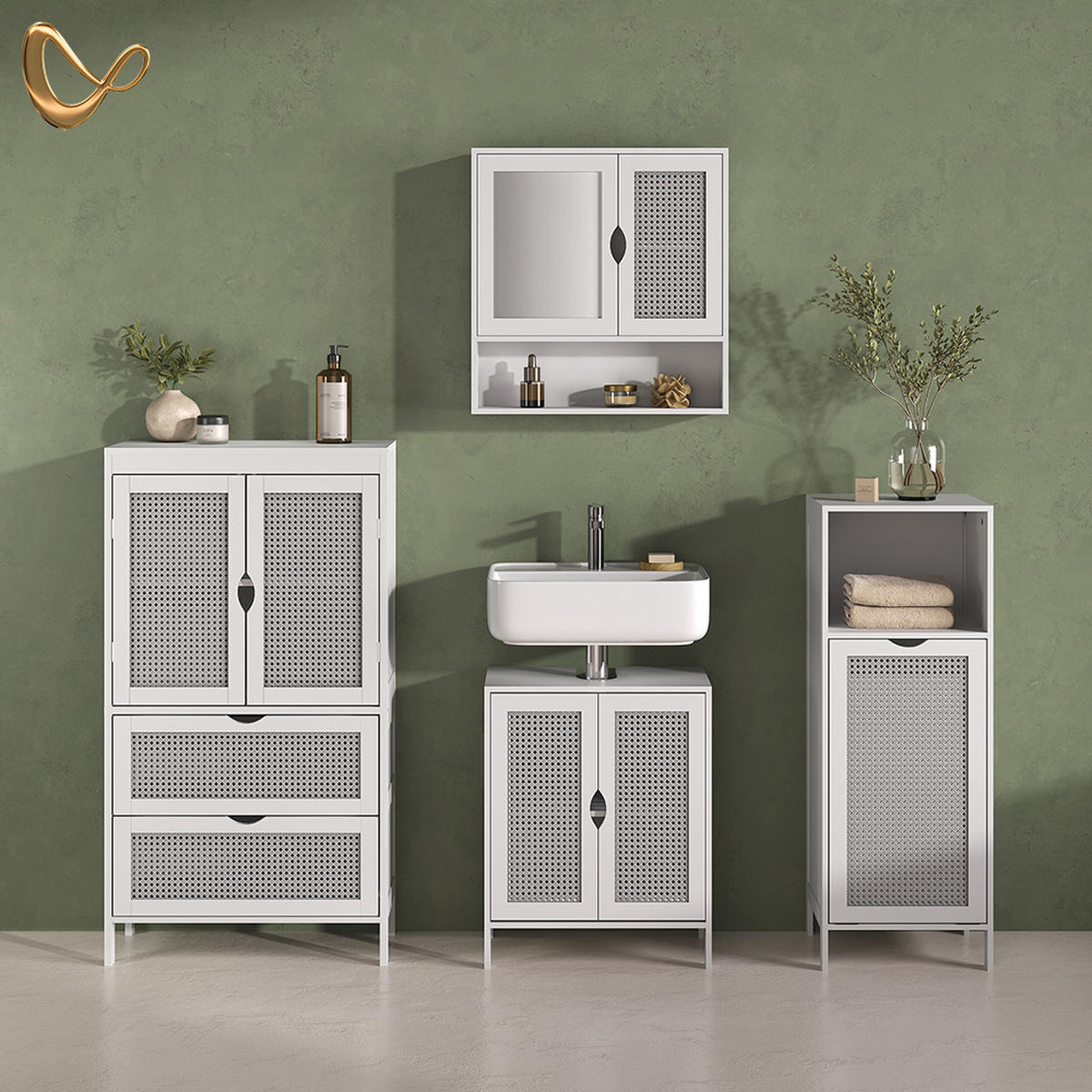 MIDI OMARICA Mincio, Bela, 60 x 110 cm z 2 predali in 2 vrati - bela, leseni material (60/110/29cm) - Livinity®