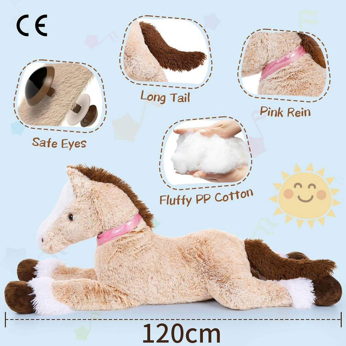 STOFFTIER Pferd 120 cm Hellbraun - Braun, Textil (30/120cm)
