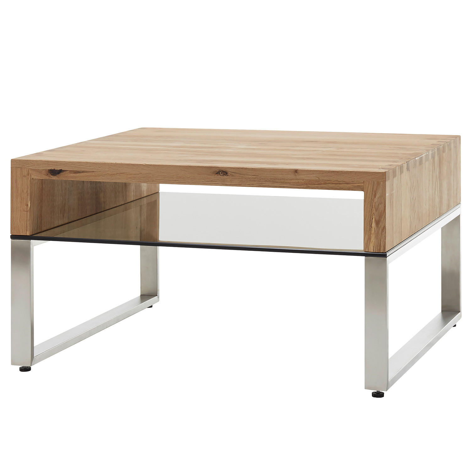 COUCHTISCH - Eiche massiv / Glas - Eiche / Silber - Braun, Holz/Metall (70/70/39cm) - home24