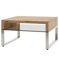 COUCHTISCH - Eiche massiv / Glas - Eiche / Silber - Braun, Holz/Metall (70/70/39cm) - home24
