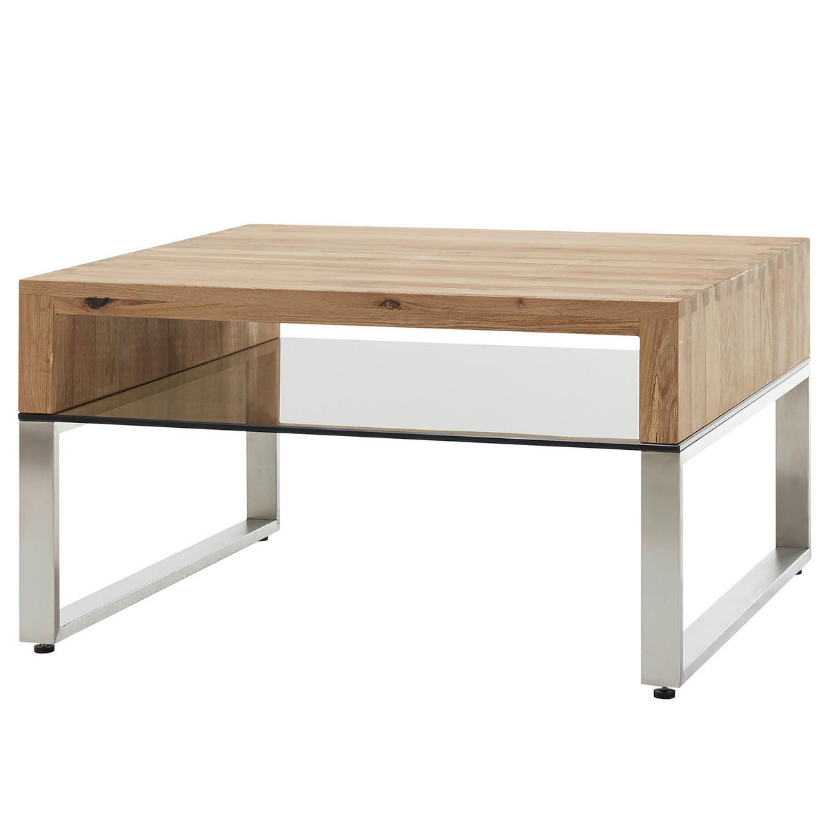 COUCHTISCH - Eiche massiv / Glas - Eiche / Silber - Braun, Holz/Metall (70/70/39cm) - home24