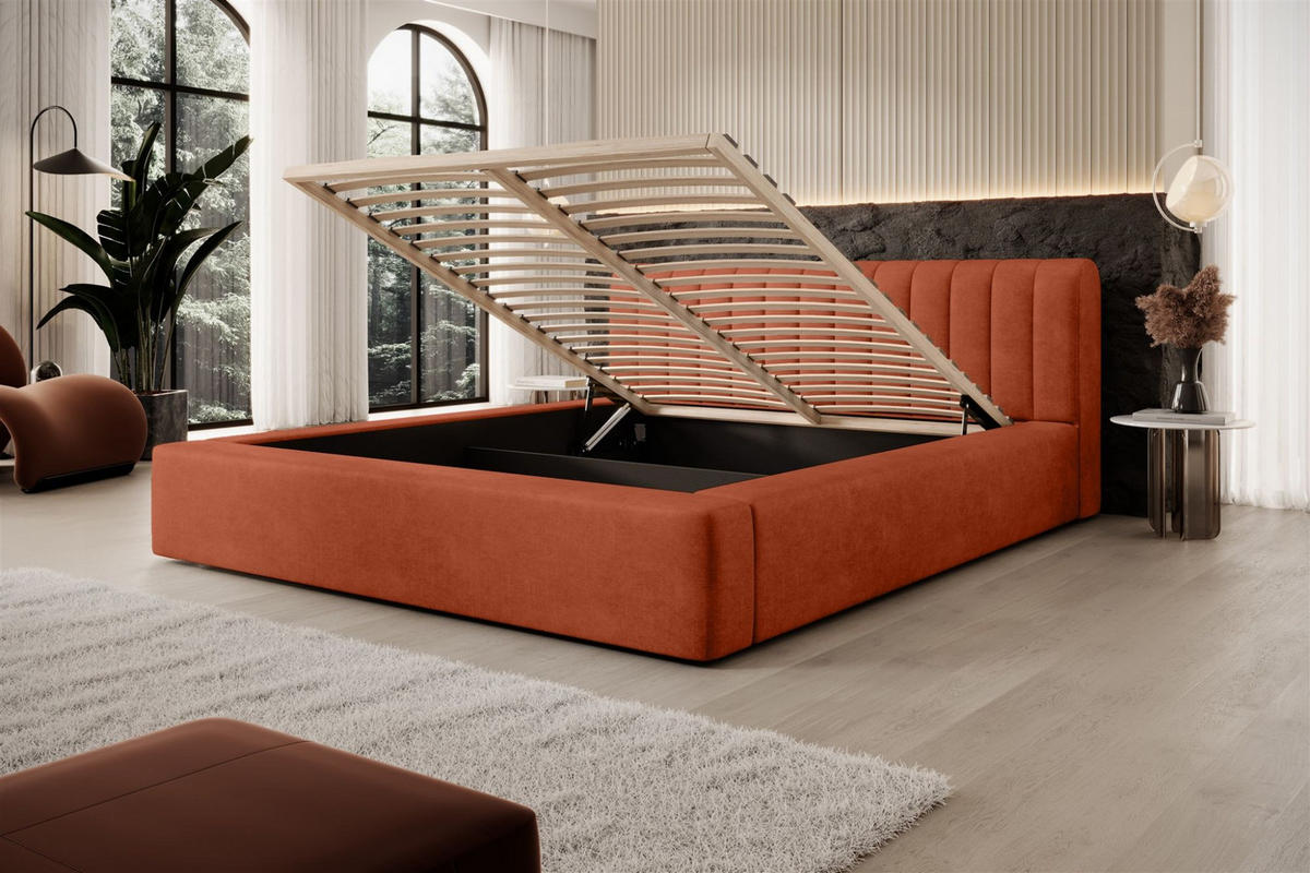 POLSTERBETT Peoria Stoff Macau - Rotbraun, Holzwerkstoff/Textil (160/200cm) - Fun Möbel