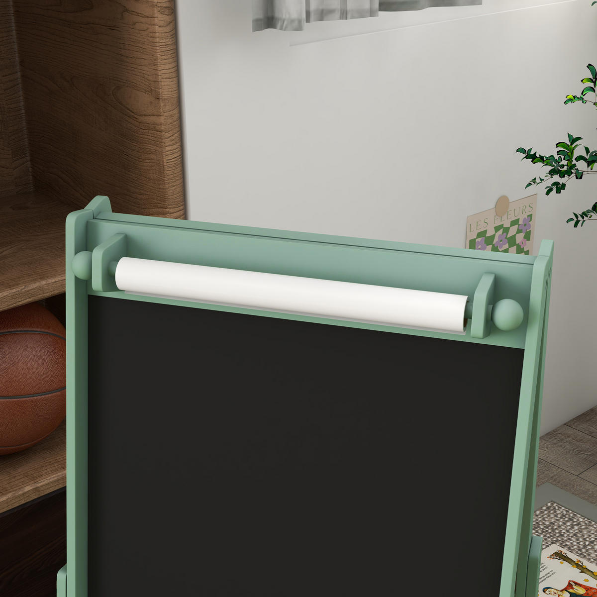 KINDERTAFEL, 3 in 1 Kinder Staffelei, Doppelseitige Standtafel mit Papierrolle - Grün, Holzwerkstoff (46.5/93/54cm) - AIYAPLAY
