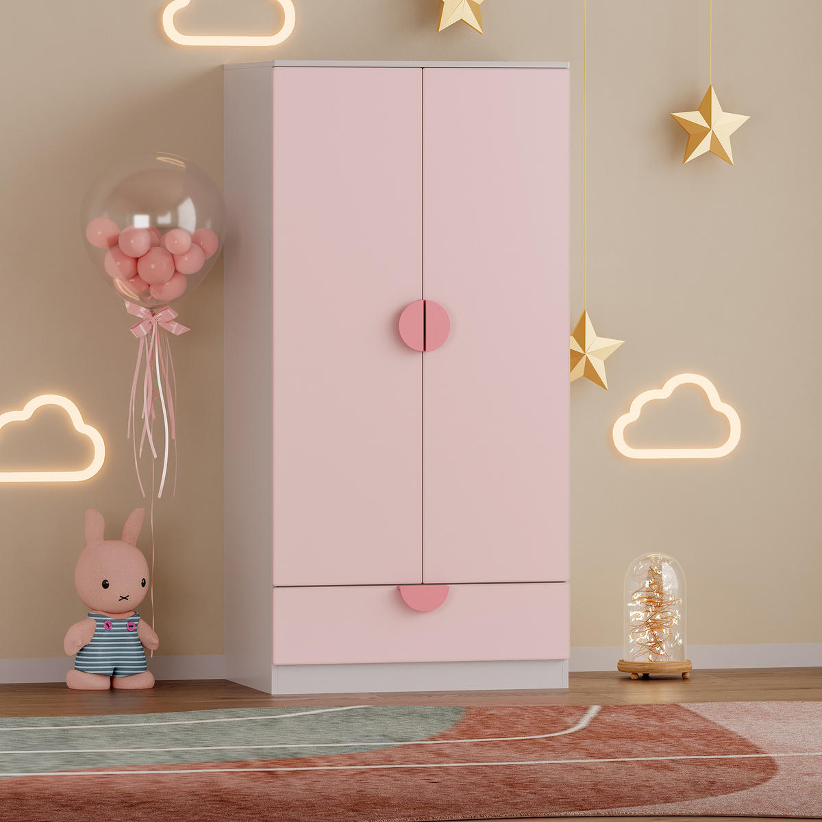 KINDERKLEIDERSCHRANK Sandnes - Rosa, Holzwerkstoff (40/123/60cm) - [en.casa]