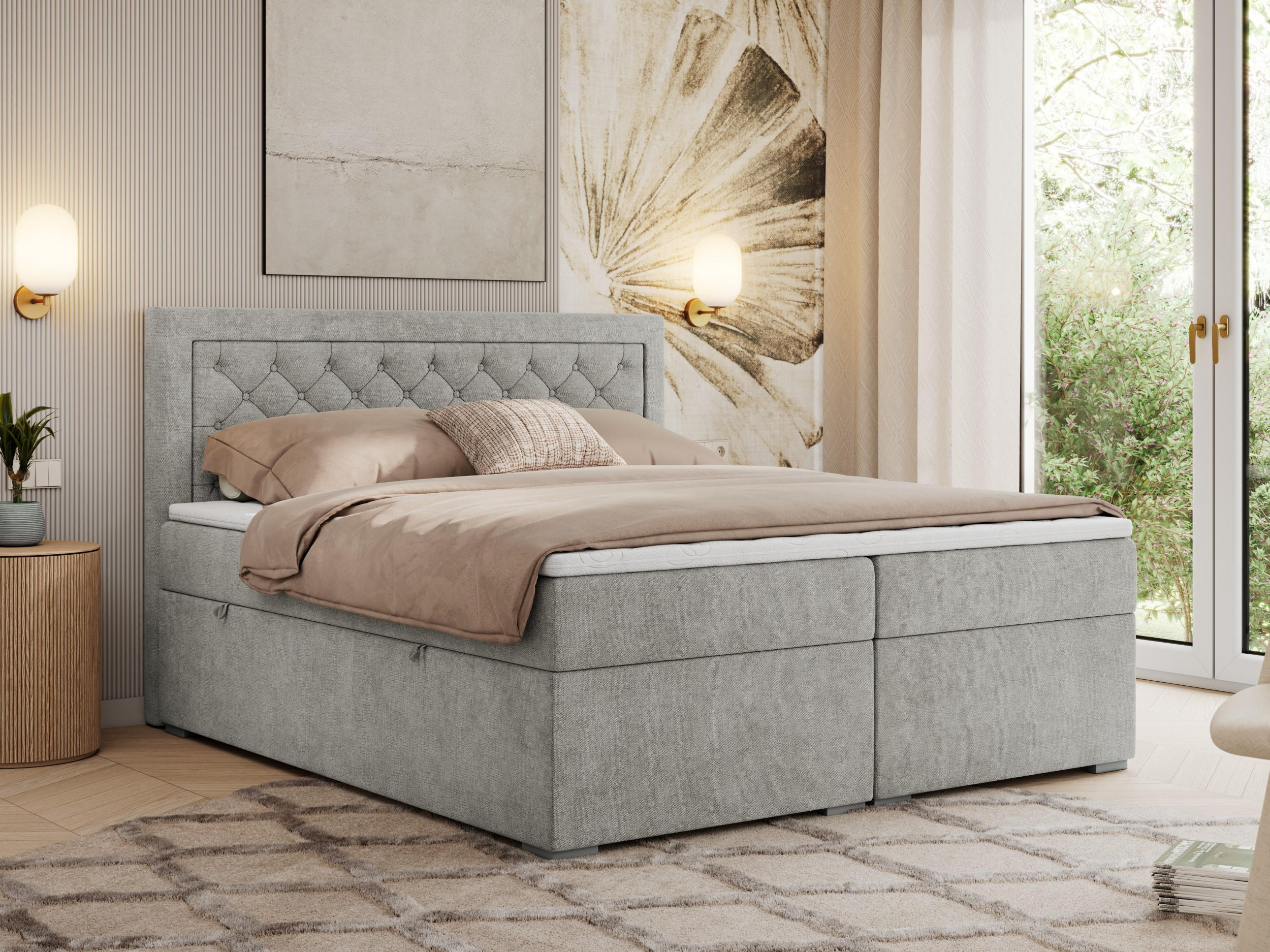 BOXBETT JASIR 120/200 - Beige Velvet - H3 - Beige, Holz/Textil (120/200cm) - MKS