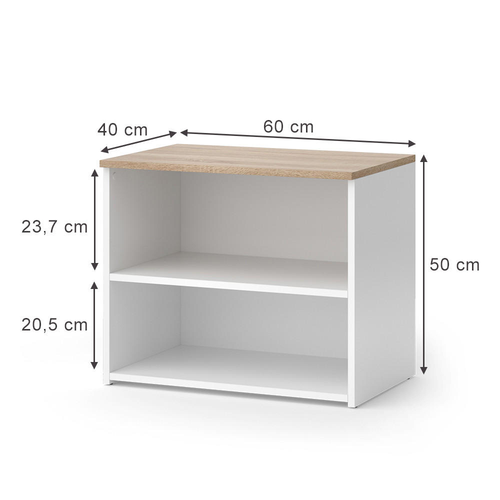 LOWBOARD Wido Weiß/Sonoma 60 x 50 cm mit 2 Fächern - Weiß, Holzwerkstoff (60/50/40cm) - Vicco