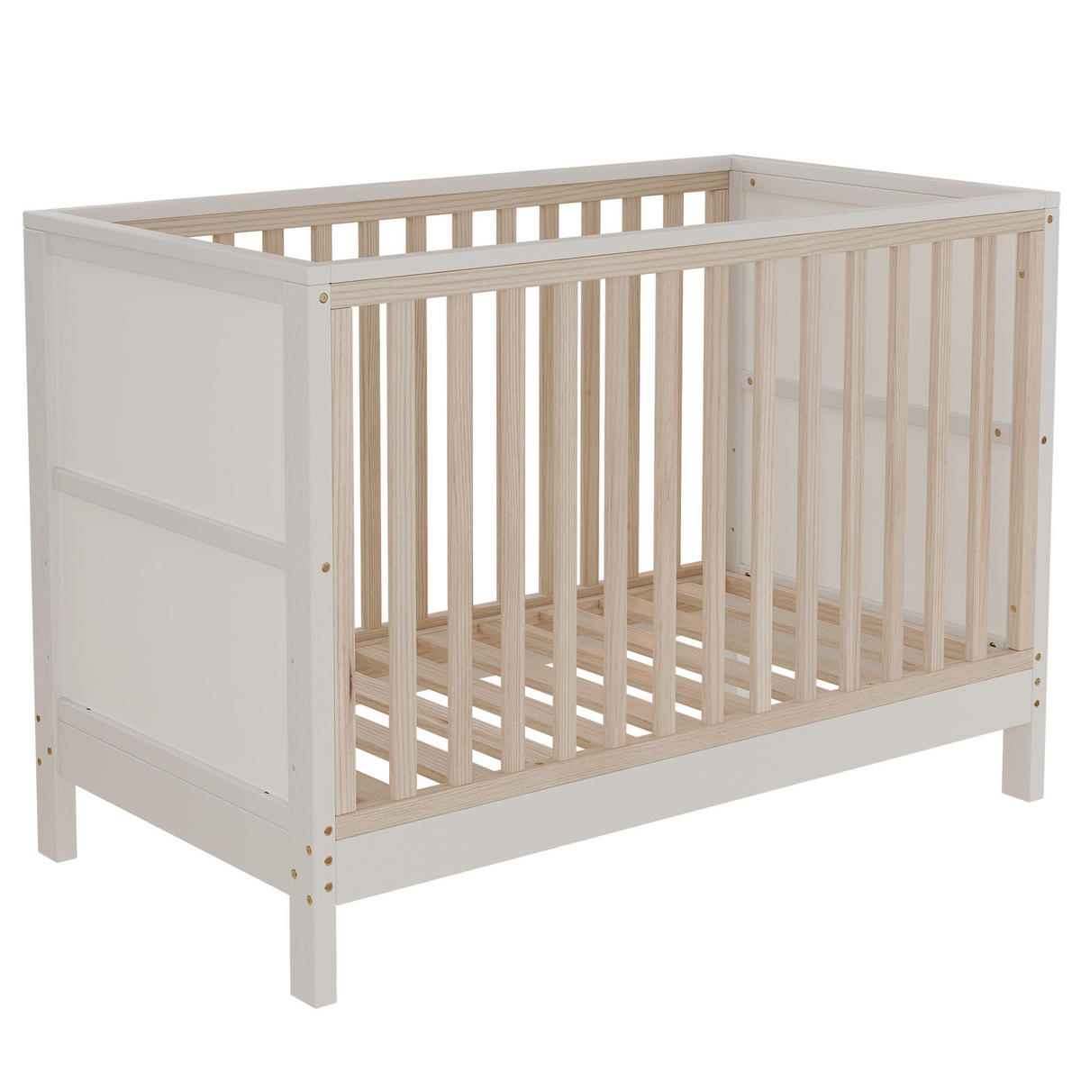BABYBETT 60/120 cm in Natur/Weiß Massivholz mit bemalbaren Tafeln, 3-fach höhenverstellbar - Weiß/Naturfarben, Holz/Holzwerkstoff (60/120cm) - WISHDOR