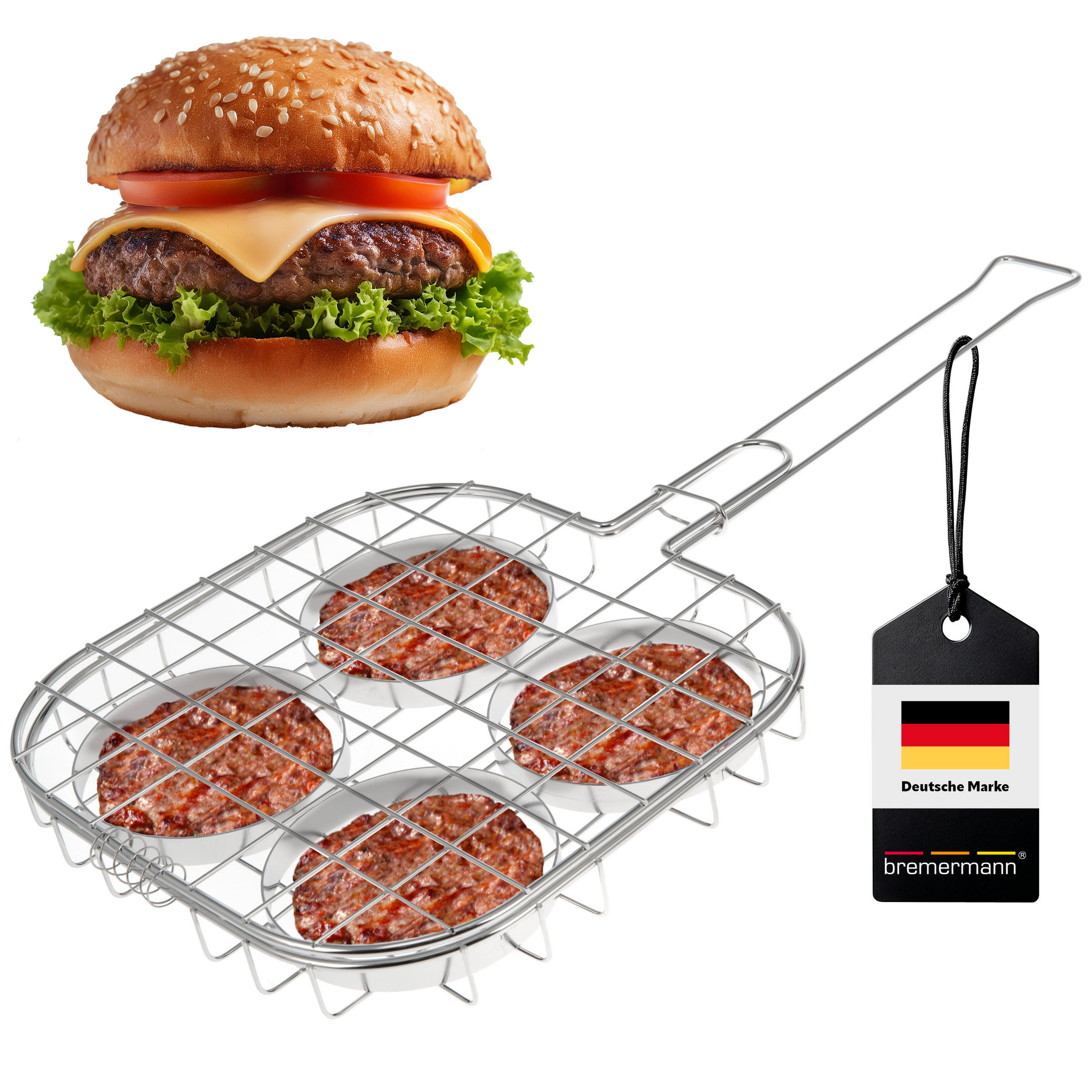 BURGER-GRILLHALTER, silber, Edelstahl - Edelstahlfarben, Metall (26/26/57cm) - bremermann