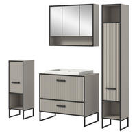 BADMÖBEL-SET schwarz, sand mit Waschbecken 170 cm, Kombination mit Soft-Close - Sandfarben/Schwarz, Glas/Keramik (170/192/48cm) - Inn.Furn