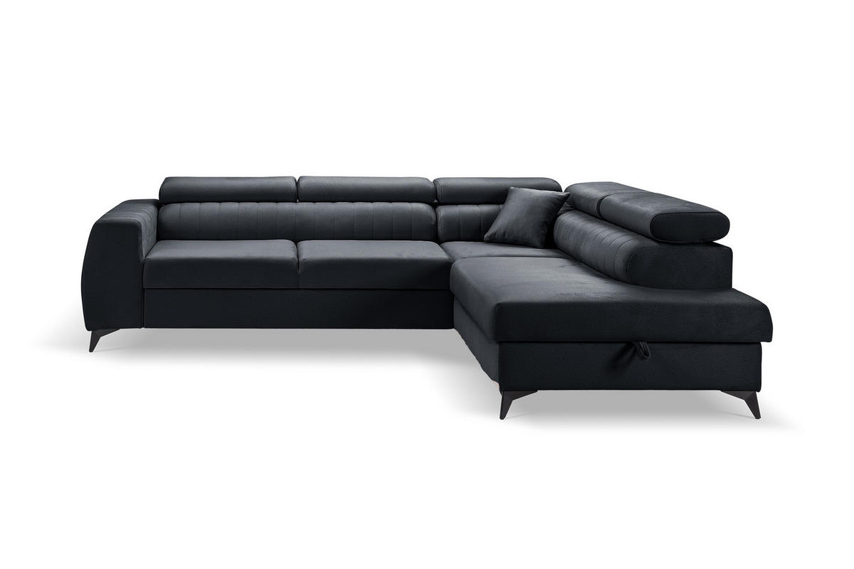 ECKSOFA PIERO L Rechts mit Schlaffunktion 195x125 Velours Dunkelgrau - Dunkelgrau/Schwarz, Holz/Textil (203/268cm) - Muffo
