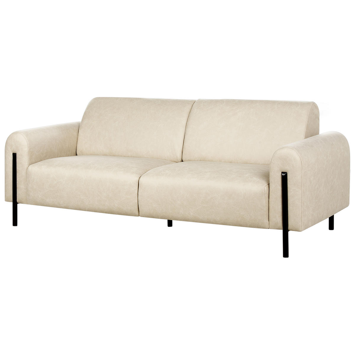 3-SITZER-SOFA Lederoptik beige Askim - Beige/Schwarz, Textil (207/87/89cm) - Beliani