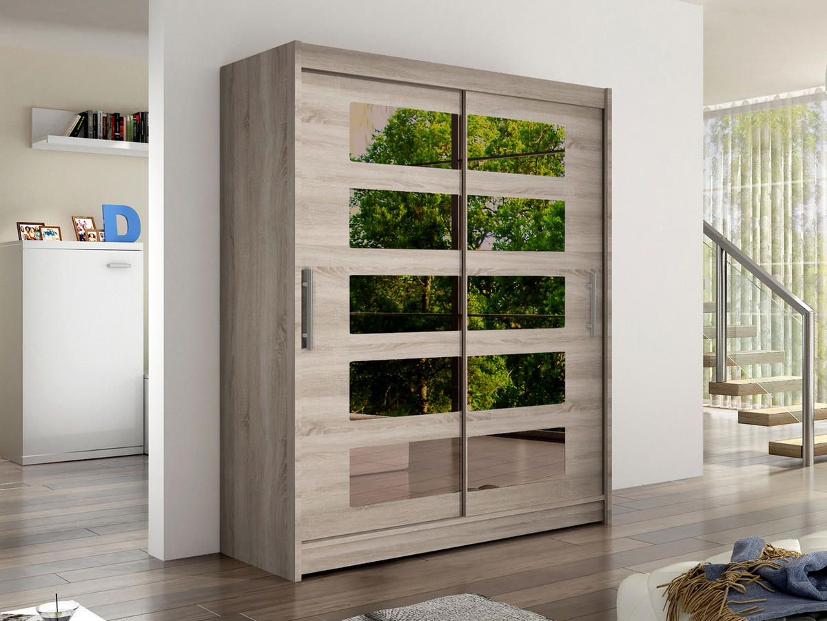 SCHWEBETÜRENSCHRANK Westa V - Silberfarben/Trüffeleichefarben, Holzwerkstoff/Metall (150/200/58cm) - MIRJAN24